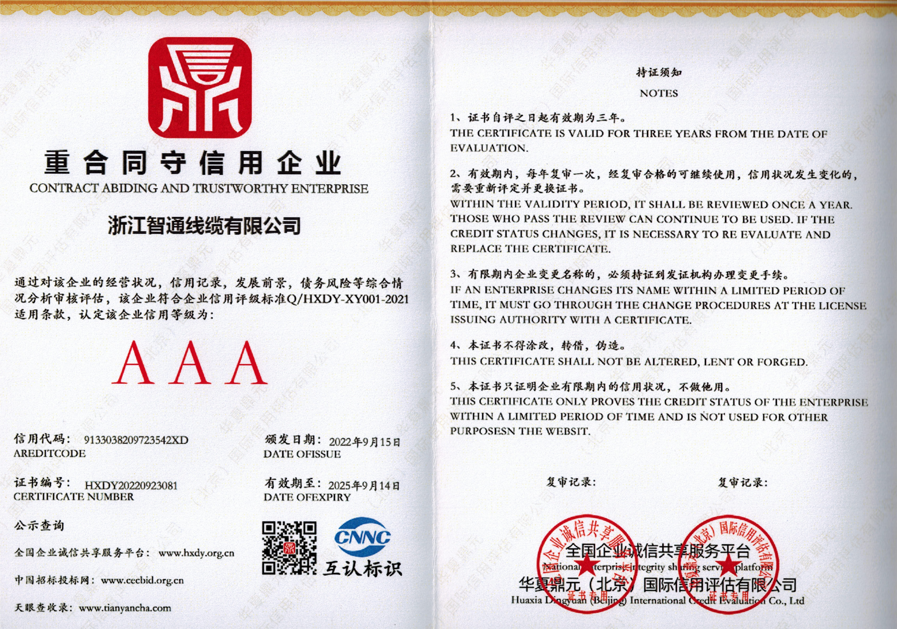 重合同守信用企業